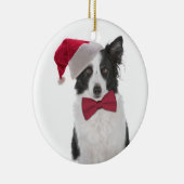 Santa Collie kerstversiering Keramisch Ornament (Rechts)