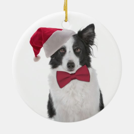 Santa Collie kerstversiering Keramisch Ornament (Achterkant)