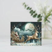 Santa coming on a deer sleight Golden Briefkaart (Staand voorkant)
