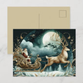 Santa coming on a deer sleight Golden Briefkaart (Voorkant / Achterkant)