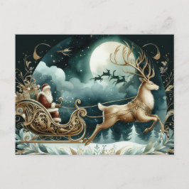 Santa coming on a deer sleight Golden Briefkaart