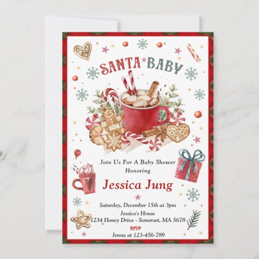 Santa Cookies en Cacao Kerst Baby shower Kaart (Voorkant)