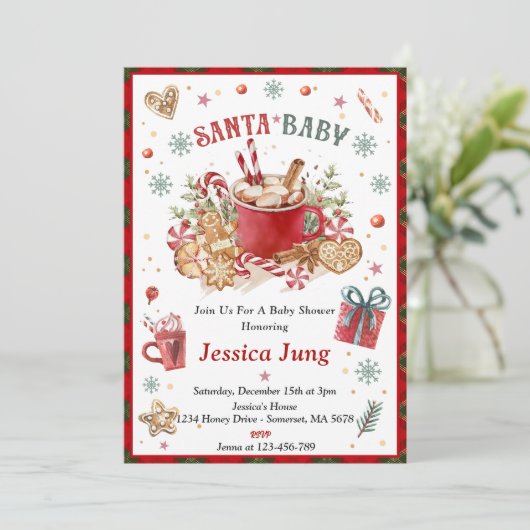 Santa Cookies en Cacao Kerst Baby shower Kaart (Staand voorkant)