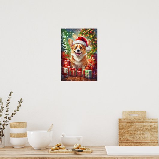 Santa Corgi Christmas Canvas Wall Art Poster (Keuken)