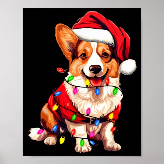Santa Corgi Dog Christmas Lights Xmas Pajama Dog L Poster (Voorkant)