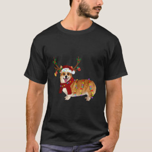 Santa Corgi Reindeer Light Kerstmis T-shirt