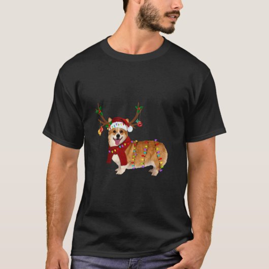 Santa Corgi rendieren licht kerstcadeaus T-shirt (Voorkant)