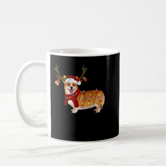 Santa Corgi rendierlicht kerstmis Koffiemok (Links)