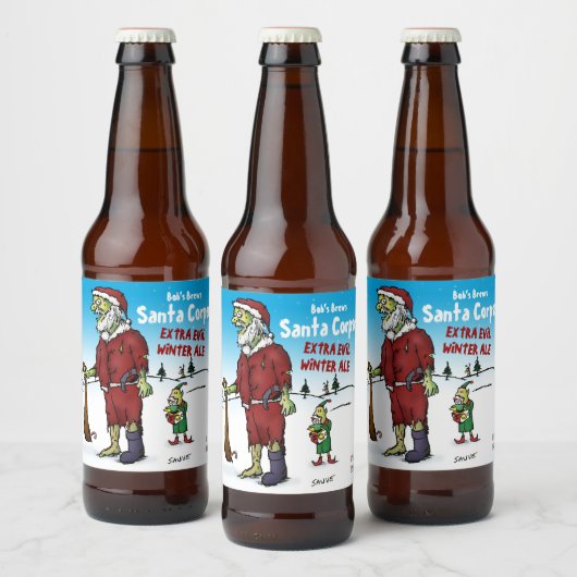 Santa Corpse Funny Cartoon Bier Etiket (Flessen)