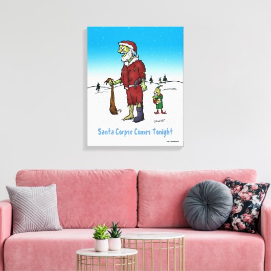 Santa Corpse Funny Zombie-Cartoon Canvas Afdruk (Insitu (Woonkamer))