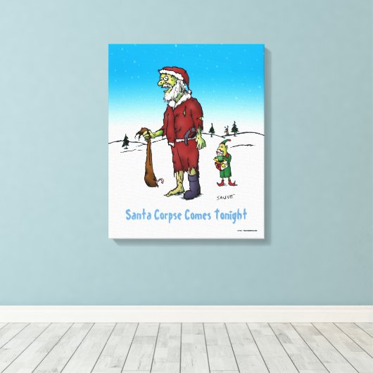 Santa Corpse Funny Zombie-Cartoon Canvas Afdruk (Insitu (Houten vloer))