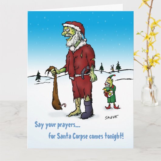 Santa Corpse Funny Zombie Xmas Big Kaart (Gele Bloem)