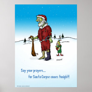 Santa Corpse Zombie Cartoon Poster