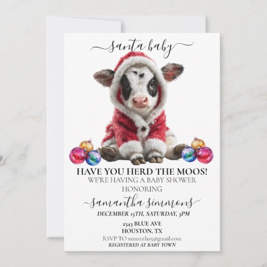 Santa Cow Calf Christmas Holiday Baby Shower  Kaart (Voorkant)