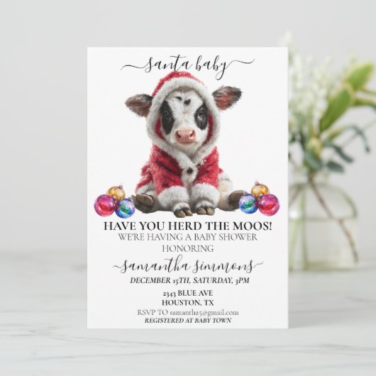 Santa Cow Calf Christmas Holiday Baby Shower  Kaart (Staand voorkant)