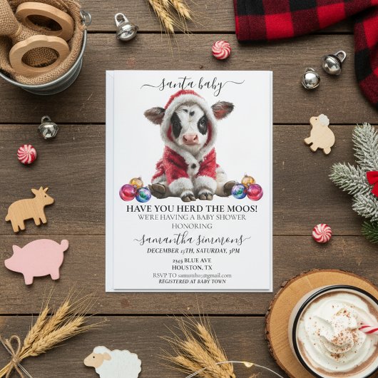 Santa Cow Calf Christmas Holiday Baby Shower  Kaart