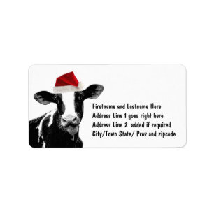 Santa Cow - Dairy Cow met Santa Hat Etiket