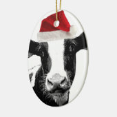 Santa Cow - Dairy Cow met Santa Hat Keramisch Ornament (Links)