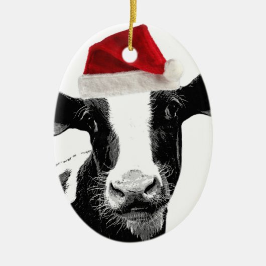 Santa Cow - Dairy Cow met Santa Hat Keramisch Ornament (Voorkant)