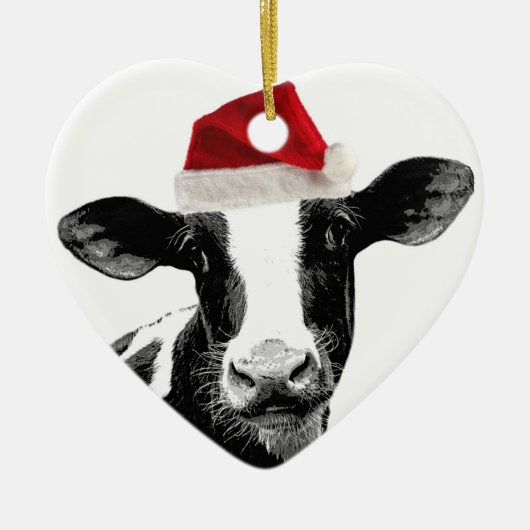 Santa Cow - Dairy Cow met Santa Hat Keramisch Ornament (Voorkant)