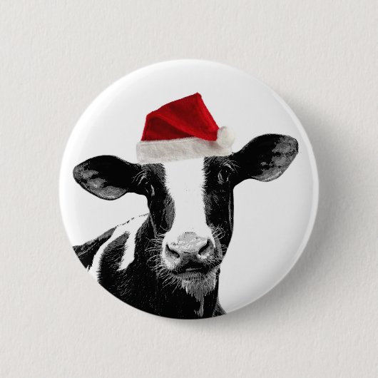 Santa Cow - Dairy Cow met Santa Hat Ronde Button 5,7 Cm (Voorkant)