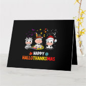 Santa Cow Happy Hallothanksmas Halloween Thanksgiv Kaart (Gele Bloem)