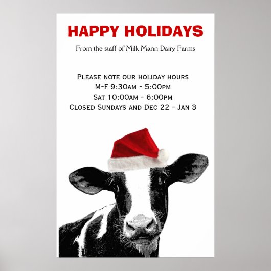 Santa Cow Happy Holidays Dairy Farm Store Hours Poster (Voorkant)
