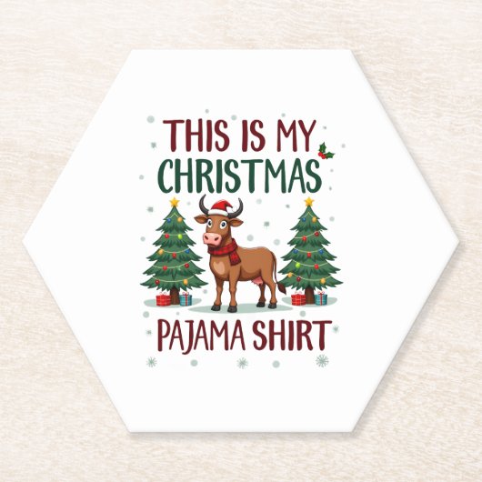 Santa Cow Xmas Tree Lights This Is My Christmas Pa Kartonnen Onderzetters (Voorkant)