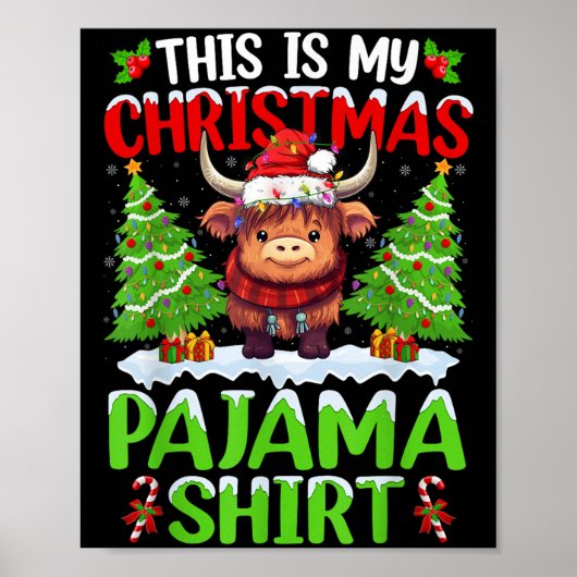 Santa Cow Xmas Tree Lights This Is My Christmas Pa Poster (Voorkant)