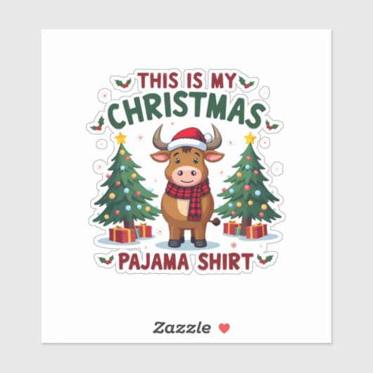 Santa Cow Xmas Tree Lights This Is My Christmas Pa Sticker (Vel)