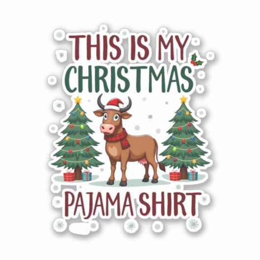 Santa Cow Xmas Tree Lights This Is My Christmas Pa Sticker (Voorkant)