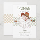 Santa Cowboy Retro Kerstmis Verjaardagsfeest Kaart (Voorkant / Achterkant)