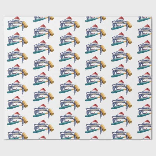Santa Crab met Mallet kerstinpakpapier Cadeaupapier (Vlak)