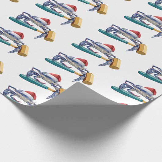 Santa Crab met Mallet kerstinpakpapier Cadeaupapier (Hoek)