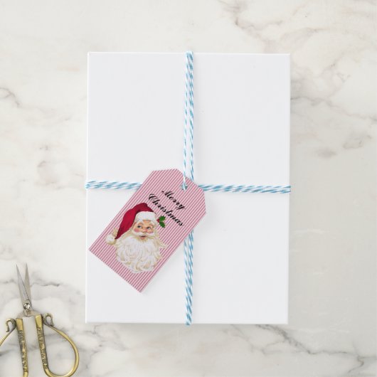  Santa Cranberry Floral Stripe Cadeaulabel (Met Touw)