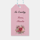  Santa Cranberry Floral Stripe Cadeaulabel (Achterkant)