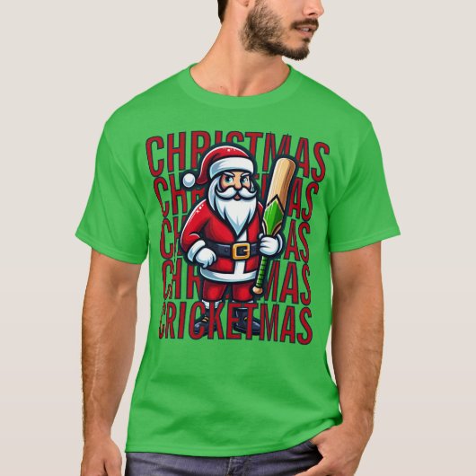 SANTA Cricket Mascotte Speler Kerstmis Cricketmas T-shirt (Voorkant)