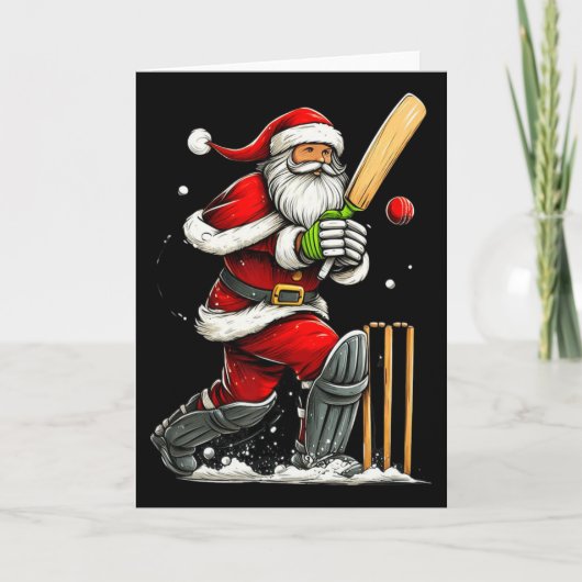 Santa-cricketer Funny Kerstmis Cricket Pyjama Kaart (Voorkant)
