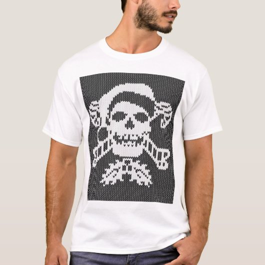 Santa Crossbones Skull in Ugly Sweater Style T-shirt (Voorkant)