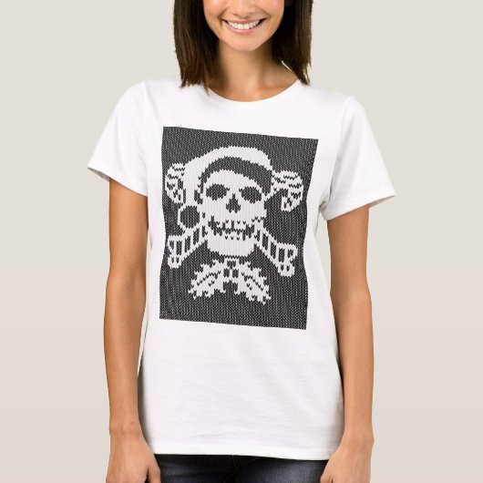 Santa Crossbones Skull in Ugly Sweater Style T-shirt (Voorkant)