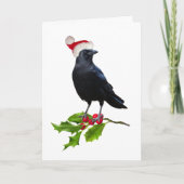 Santa Crow Holly Christmas Kaart (Voorkant)
