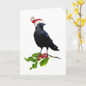 Santa Crow Holly Christmas Kaart (Gele Bloem)