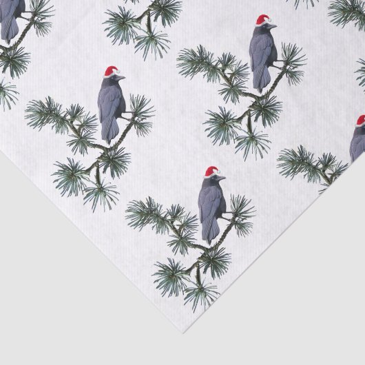 Santa Crow in Pine Tissue Paper Tissuepapier (Detail)