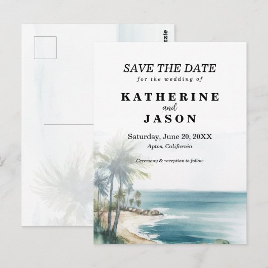 Santa Cruz Aptos Beach Waterverf Bruiloft Briefkaart (Voorkant / Achterkant)