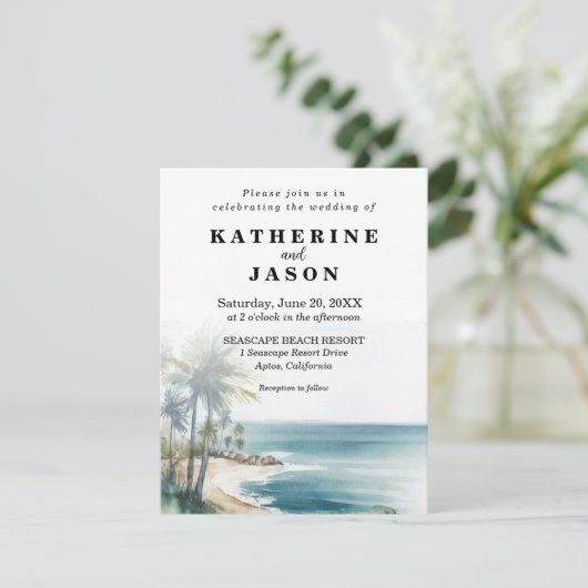 Santa Cruz Aptos Beach Waterverf Bruiloft Kaart (Staand voorkant)