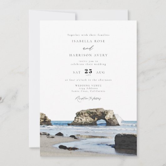 SANTA CRUZ Beach Waterverf Skyline Fotohuwelijk Kaart (Voorkant)