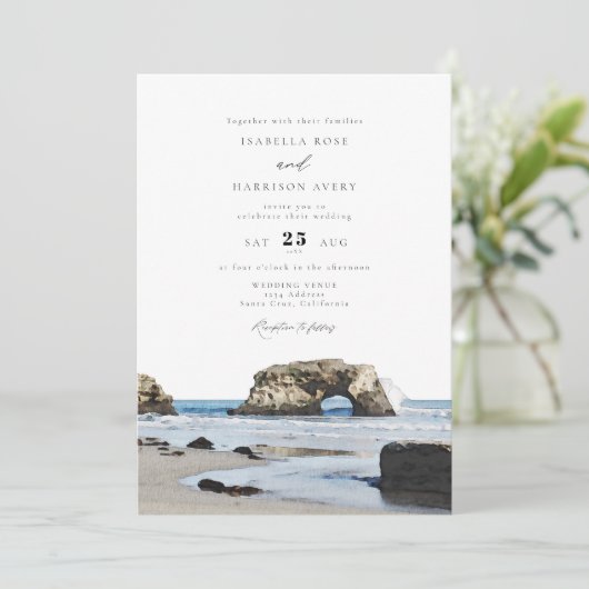 SANTA CRUZ Beach Waterverf Skyline Fotohuwelijk Kaart (Staand voorkant)