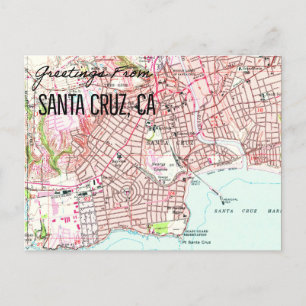 Santa Cruz CA 1955 Map Briefkaart