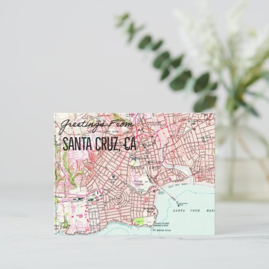 Santa Cruz CA 1955 Map Briefkaart (Staand voorkant)