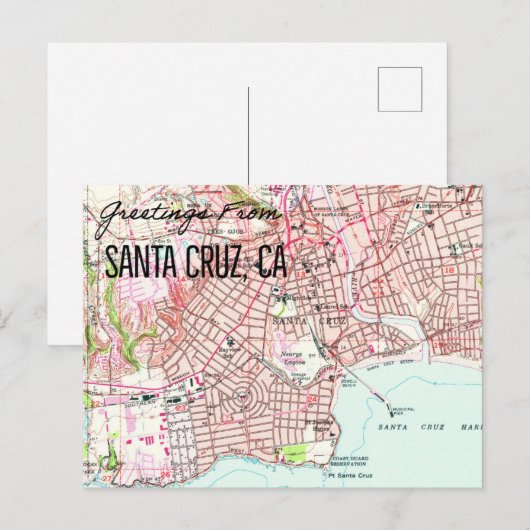 Santa Cruz CA 1955 Map Briefkaart (Voorkant / Achterkant)